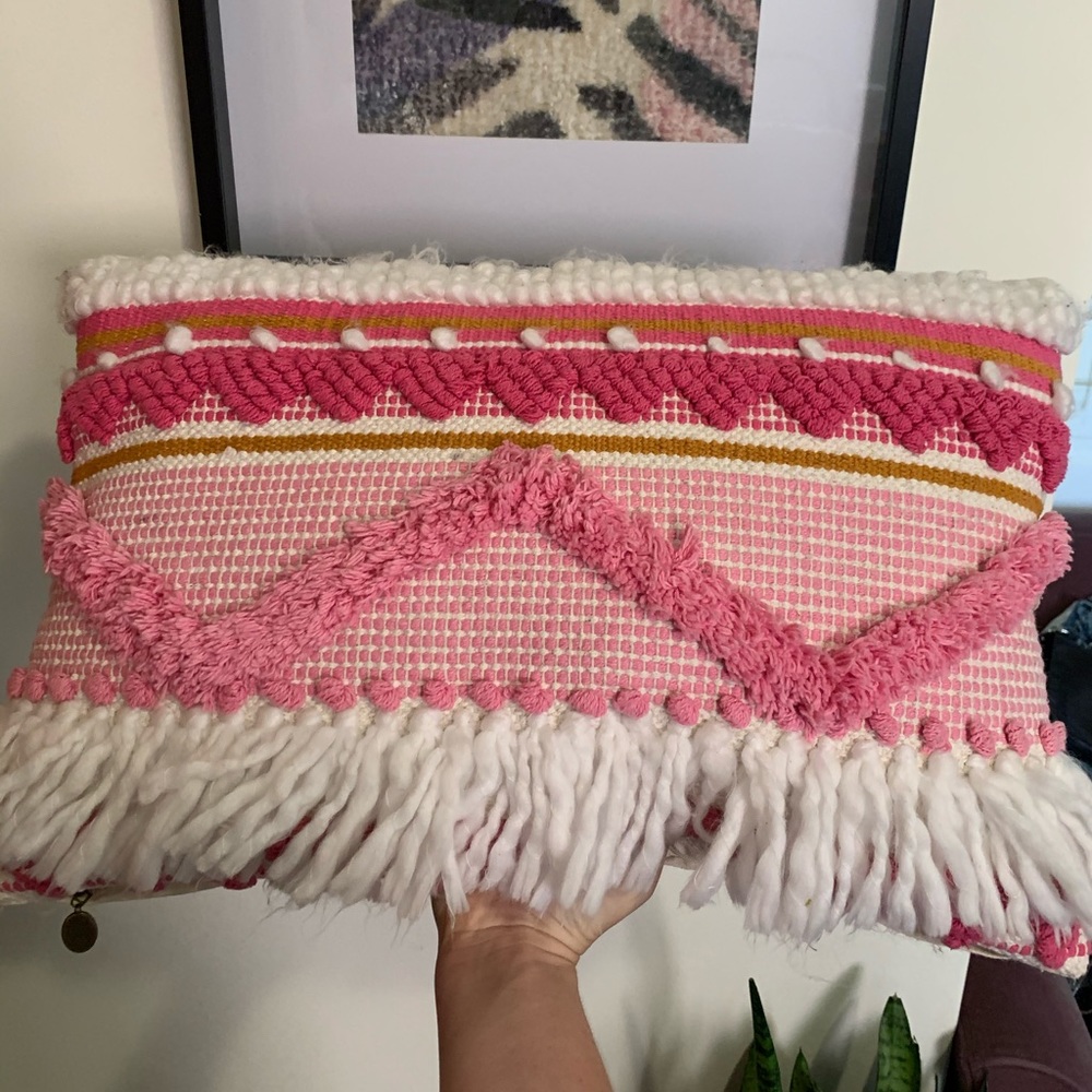 Pier 1 Pink, White Throw Pillow